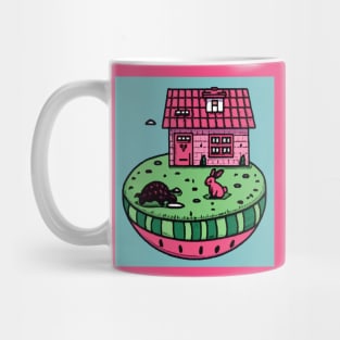 AI Generated Pangolin and Rabbit house on Watermelon Mug